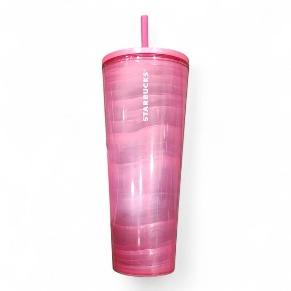 Pink swirl Starbucks tumbler with straw